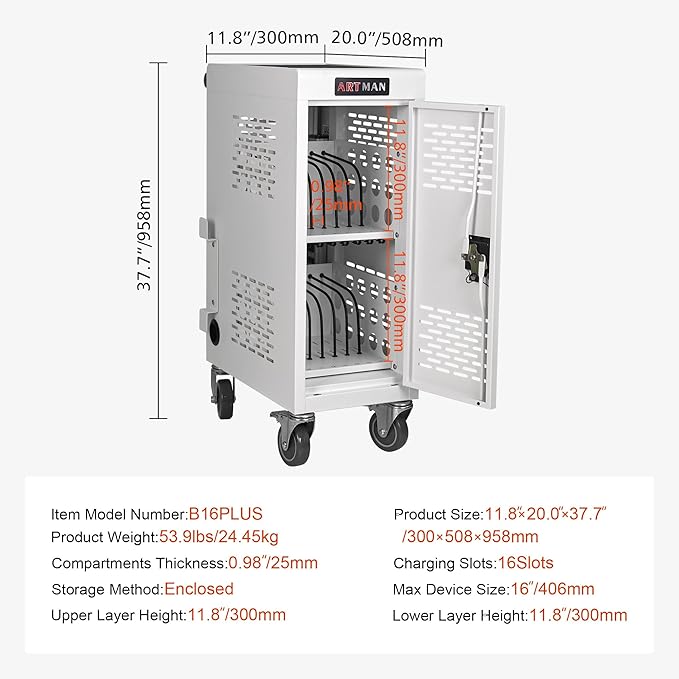 Aokleo Laptop Charging Cart, 16 Devices Tablet Storage Carts - Image 3