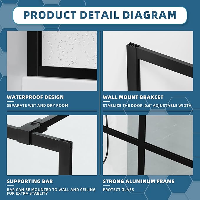 Goodyo 34“ x 72" Shower Door Tempered Glass Shower Screen - Image 6