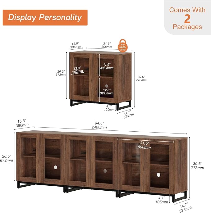 WAMPAT Modern TV Stand with Glass Doors - Image 2