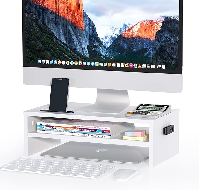 BONTEC Wooden Monitor Stand Riser, 2-Tier Desk Shelf by BONTEC