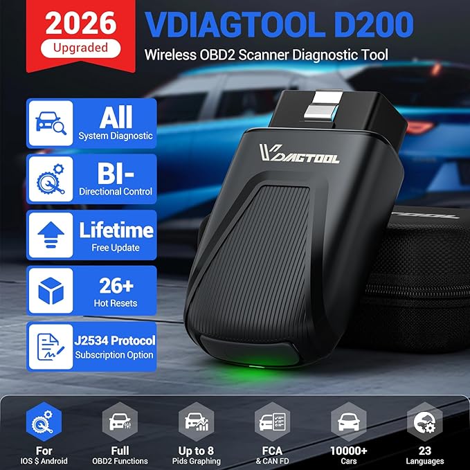 VDIAGTOOL D200 OBD2 Scanner Bluetooth, 2026 Bidirectional Scan Tool - Image 2