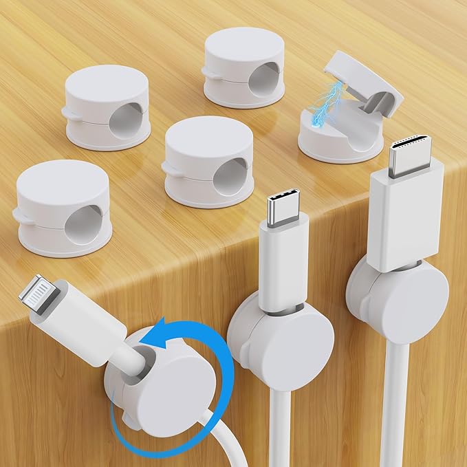 AGPTEK 8 Pack Magnetic Cable Clips, Upgraded 360° Rotatable Cord Holder Clips by AGPTEK