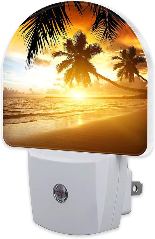 sndheke Tropical Ocean Beach Night Light, Palm Trees at Sunset Dusk to Dawn by sndheke