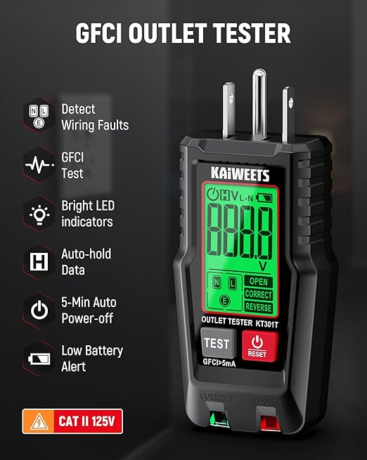 KAIWEETS Electrical Test Kit, Non-Contact Voltage Tester and GFCI Outlet Tester - Image 4