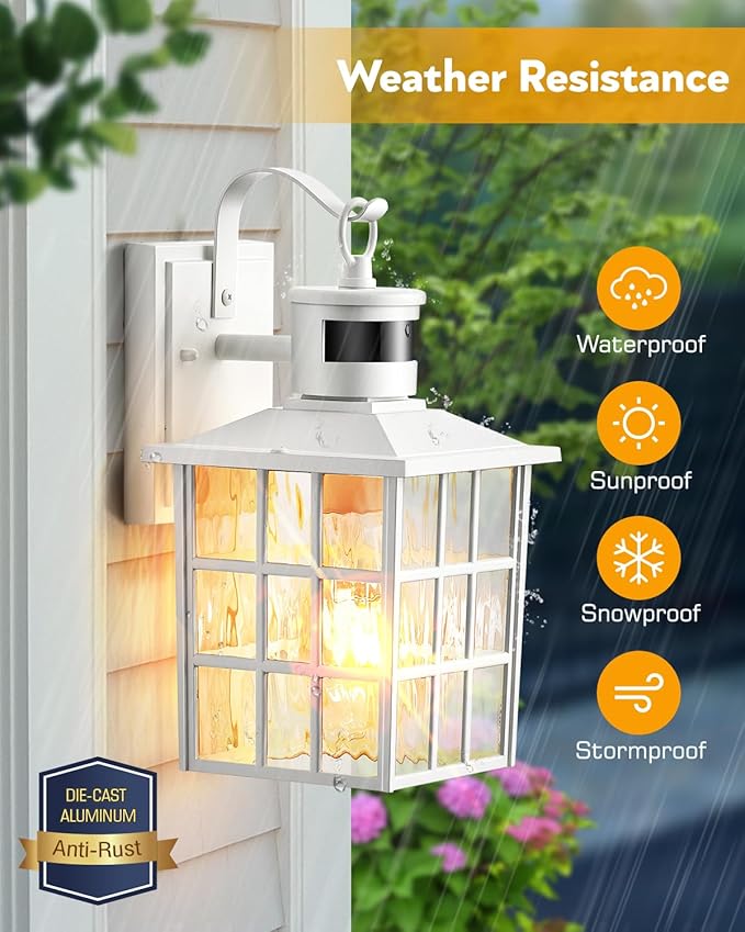 VIANIS White Motion Sensor Exterior Wall Lantern, 2 Pack Dusk to Dawn Outdoor - Image 6