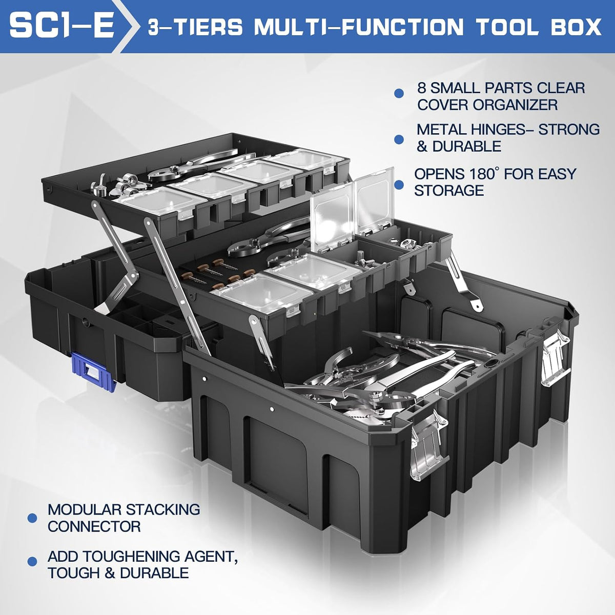 airaj 4 tier stackable rolling tool box with showing dimensions