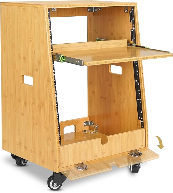 Sound Town DIY Solid Carbonized Bamboo Slanted 12U Studio Rack, - Image 4