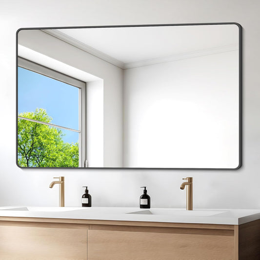 36" x 55"Bathroom Mirror, Matte Black Wall Mirror