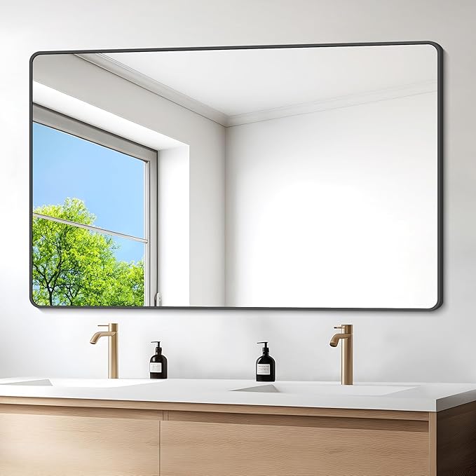 36" x 55"Bathroom Mirror, Matte Black Wall Mirror by DESBING