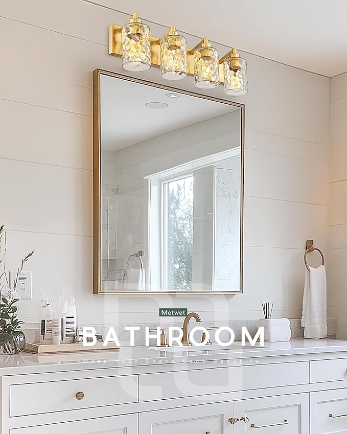 METWET 4-Light Bathroom Light Fixtures, 24.5 Inch Brushed Gold Vanity Lights - Image 4
