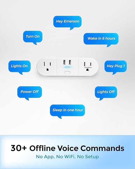 Emerson SmartVoice 4-in-1 Wall Plug, Offline 30+ Voice Control Commands - Image 4