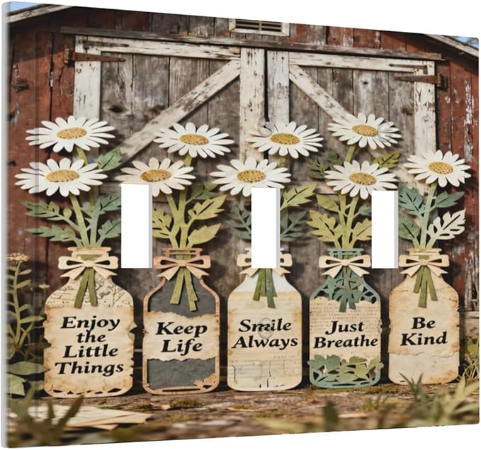 Bvtewkhz Rustic Daisy Barn Door Flowers 3 Gang Triple Toggle Decorative Light - Image 2
