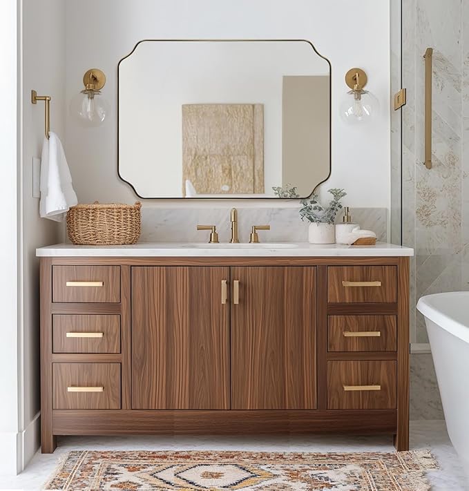 ANDY STAR 30"x40" Gold Bathroom Mirror, Large Scalloped Wall Mirror, Brushed by ANDYSTAR