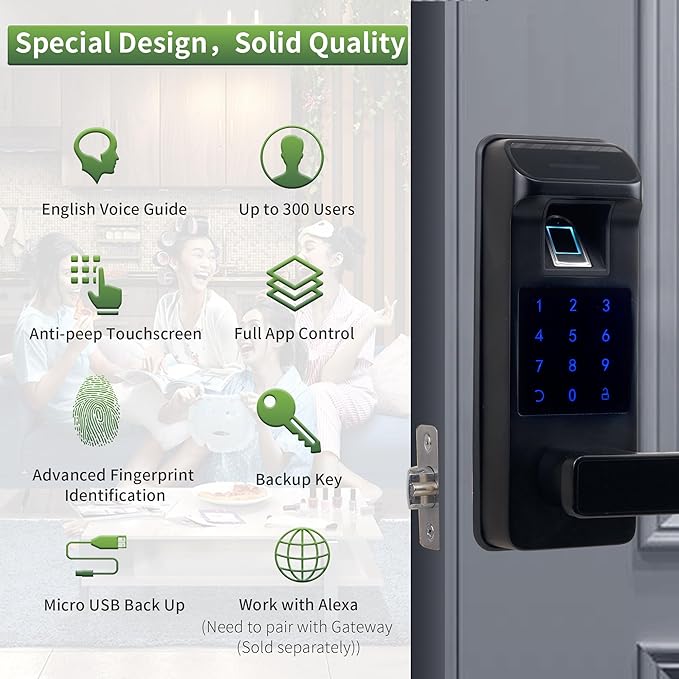 Harfo Smart Door Lock, Heavy Duty 5 in 1 Keyless Entry Door Lock, Full App - Image 2