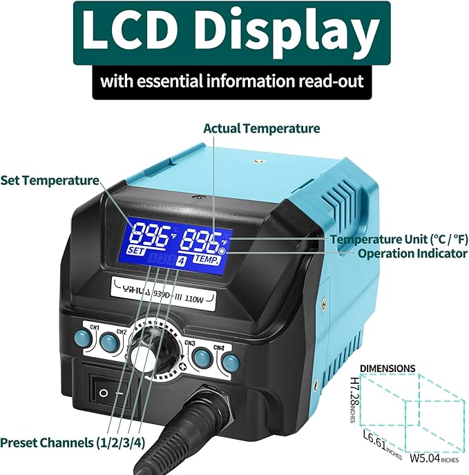 YIHUA 939D+ III EVO Digital Soldering Iron Station Kit 110W High Power - Image 7