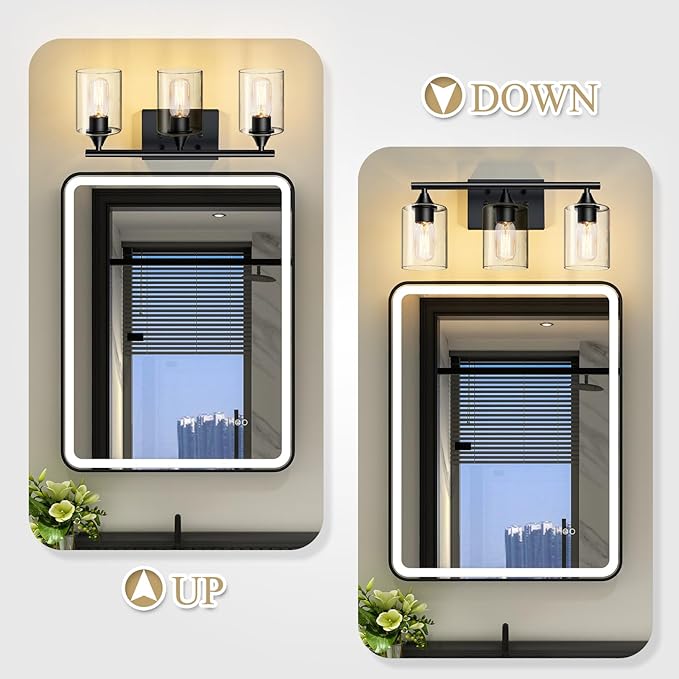 XPEHK Bathroom Lighting Fixtures Over Mirror, 3-Light Black Bathroom Vanity - Image 6
