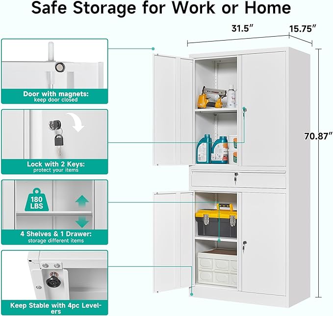 SISESOL White Metal Storage Cabinet - Image 2