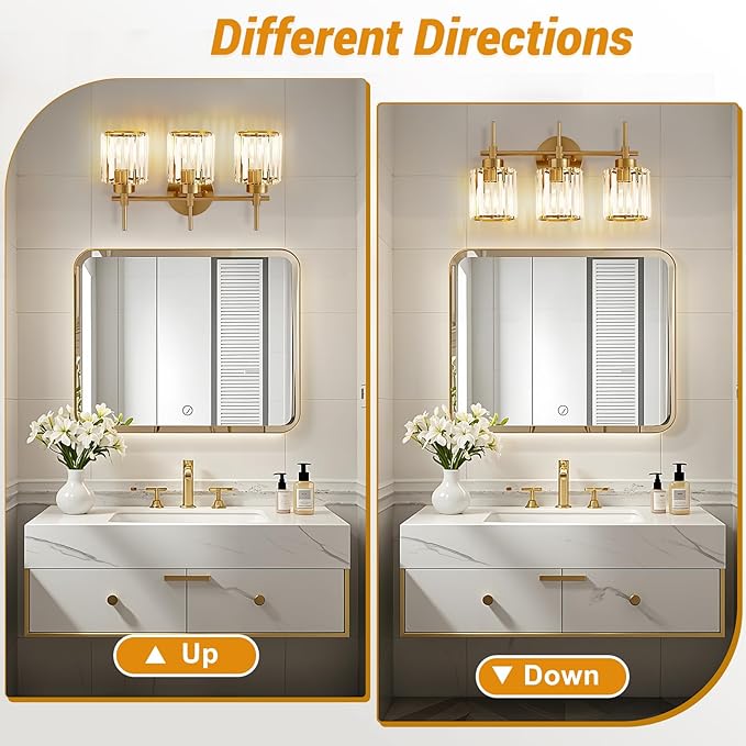 EJIAXIN Bathroom Lighting Fixtures, 3 Light Gold Bathroom Light Fixtures - Image 6