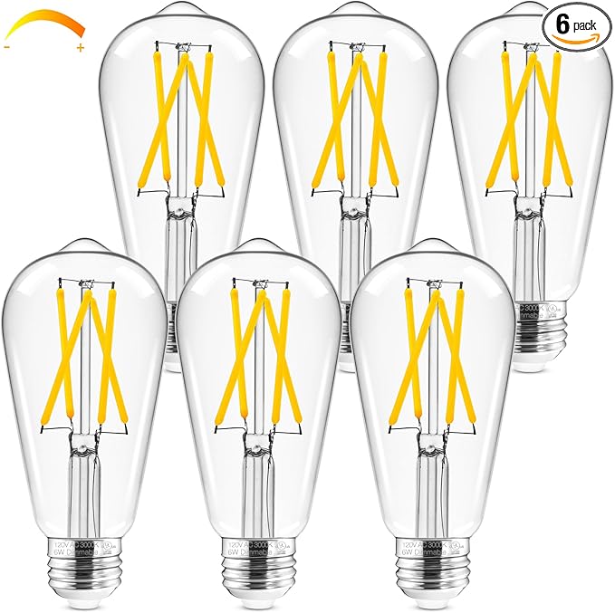 Hizashi LED Edison Bulbs, Equivalent 60W, 3000K Soft White, Dimmable E26 LED by HIZASHI