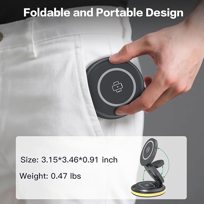 ZealSound 3-in-1 Foldable Magnetic Wireless Charger Stand – 15W Fast Charge - Image 4