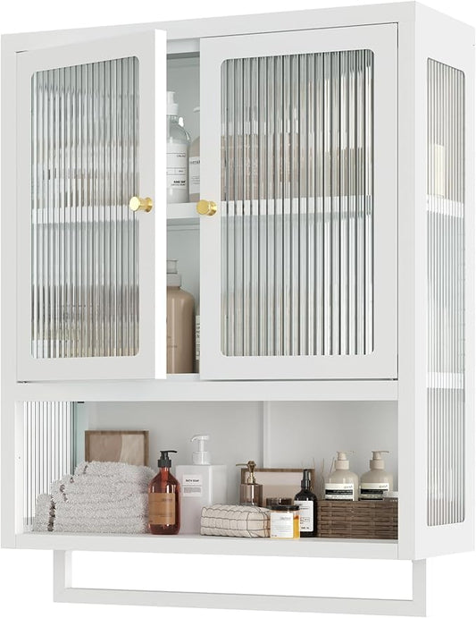 Bathroom Wall Cabinet with 2 Glass Door, Bathroom Medicine Cabinet with Towels by Qiaoxuan