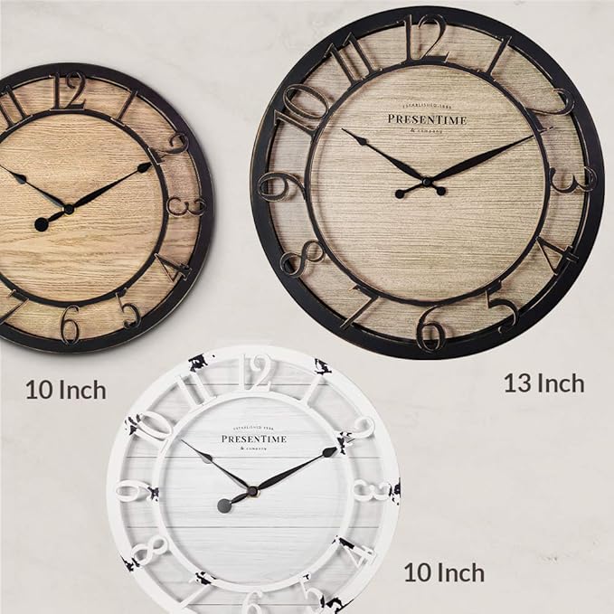 Presentime & Co 13" Farmhouse Series Wall Clock, Quartz Movement, Shiplap Style - Image 6