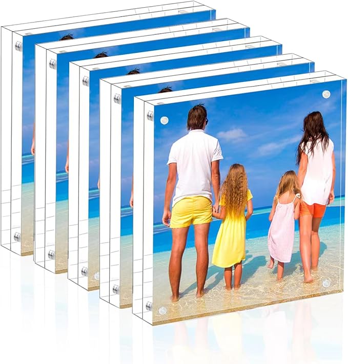 Meetu Acrylic 4x4 Picture Frame Clear Two Sided Desk Photo Frame Magnetic Frame by Meetu