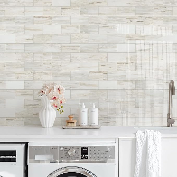 Vamos Tile 4-Piece Glossy Wooden Marble Grain Peel and Stick Backsplash Tile - Image 5