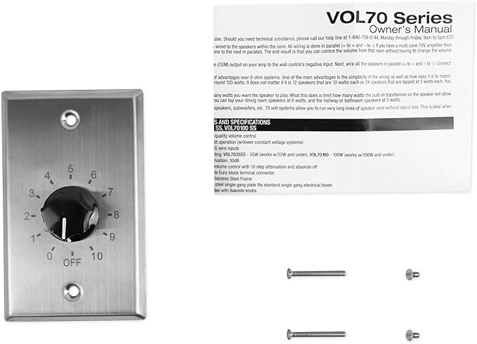Rockville VOL7035 SS 35 Watt 70v Wall Volume Control Zone Controller, Stainless - Image 4