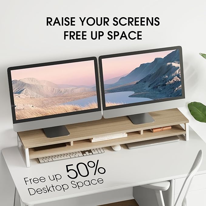 Fenge Dual Monitor Stand for Desk, 42.5in Large Monitor Riser for 2 Monitors - Image 4
