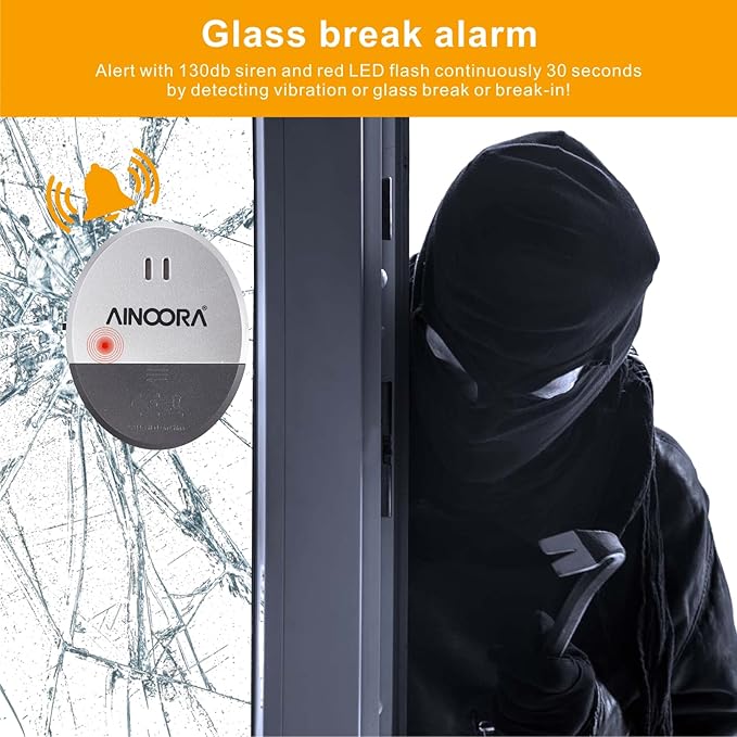 Window Alarm Sensors 4 Pack, Glass Break Sensor 130DB Loud Window Vibration - Image 2