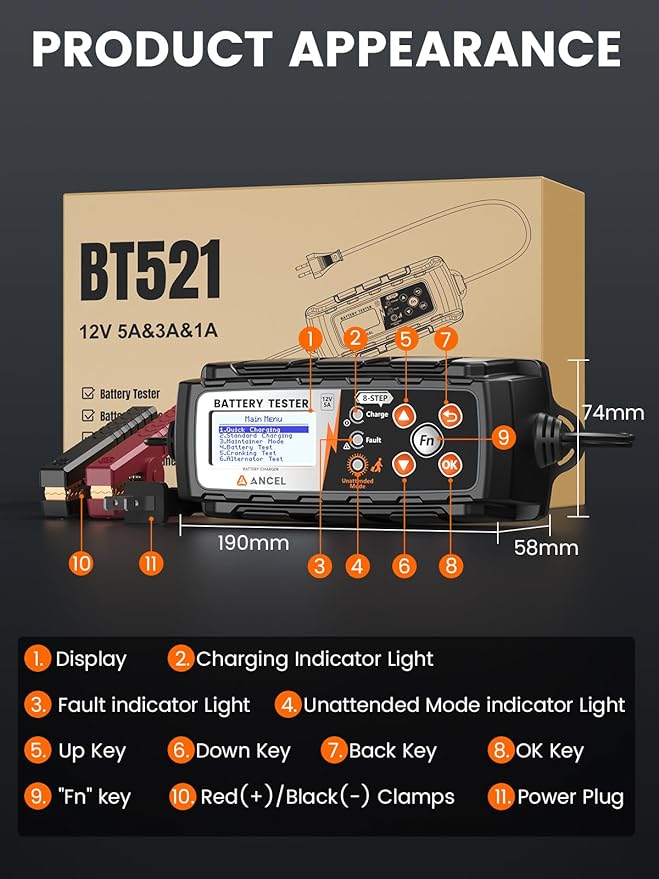 ANCEL BT521 4-in-1 Car Battery Charger, Maintainer and Desulfator - Image 8