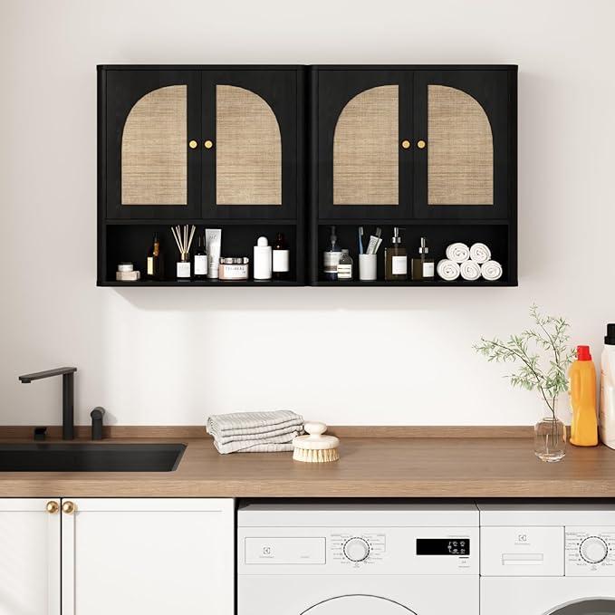 RUSTOWN Rattan Bathroom Wall Cabinet, Over The Toilet Storage Cabinets - Image 6