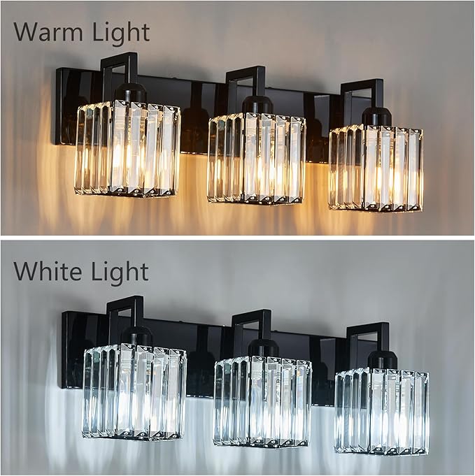 FDPBY Modern Bathroom Vanity Light 3-Lights Plating Black Vanity Light Crystal - Image 4
