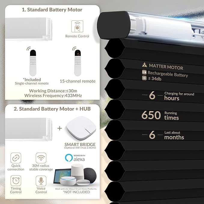 Boolegon No Drill Motorized Cellular Blinds - Image 3