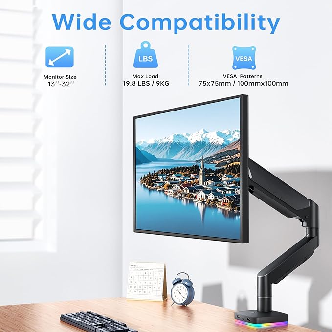 RGB Single Monitor Stand, Gas Spring Monitor Arm - Image 4
