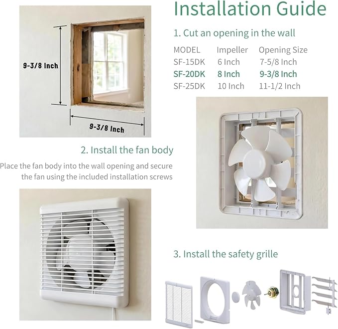 SAILFLO 8 Inch Window Shutter Exhaust Fan, 9.5 x 9.5 Inch Cutout, 300CFM 30W - Image 4