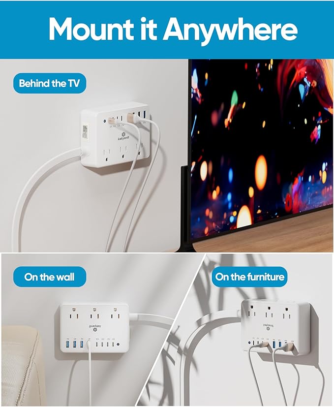 Kakyanill 100W Charging Station, 6 AC Outlets 8 USB Power Strip - Image 6