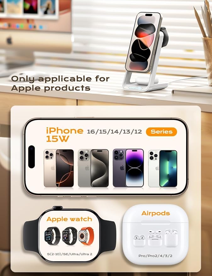 Apor 3 in 1 Charging Station for iPhone, Magsafe Wireless Charger - Image 5