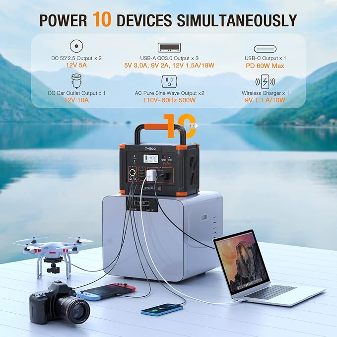 Portable Power Station 500W, 519Wh Outdoor Solar Generator Backup Battery Pack - Image 5
