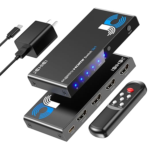 JCHICI HDMI Switch 3 in 1 Out, 4K@60Hz Switcher Splitter, Auto-Switching HDMI by JCHICI