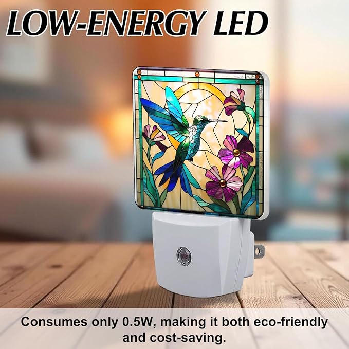 PODMemory Hummingbird Stained Glass Night Lights Plug into Wall - Image 6