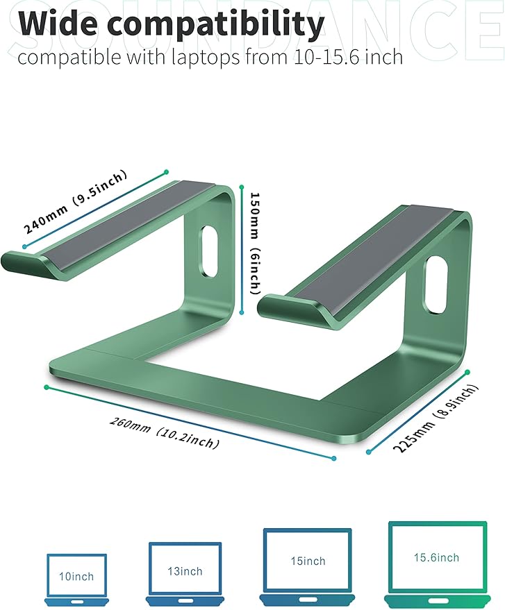 SOUNDANCE Laptop Stand, Aluminum Computer Riser, Ergonomic Laptops Elevator - Image 2