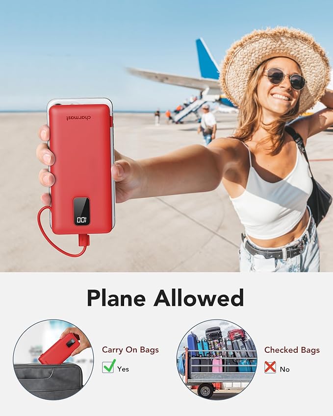 charmast Portable Charger with Built-in Cables and Plug, 10000mAh USB C Power - Image 8