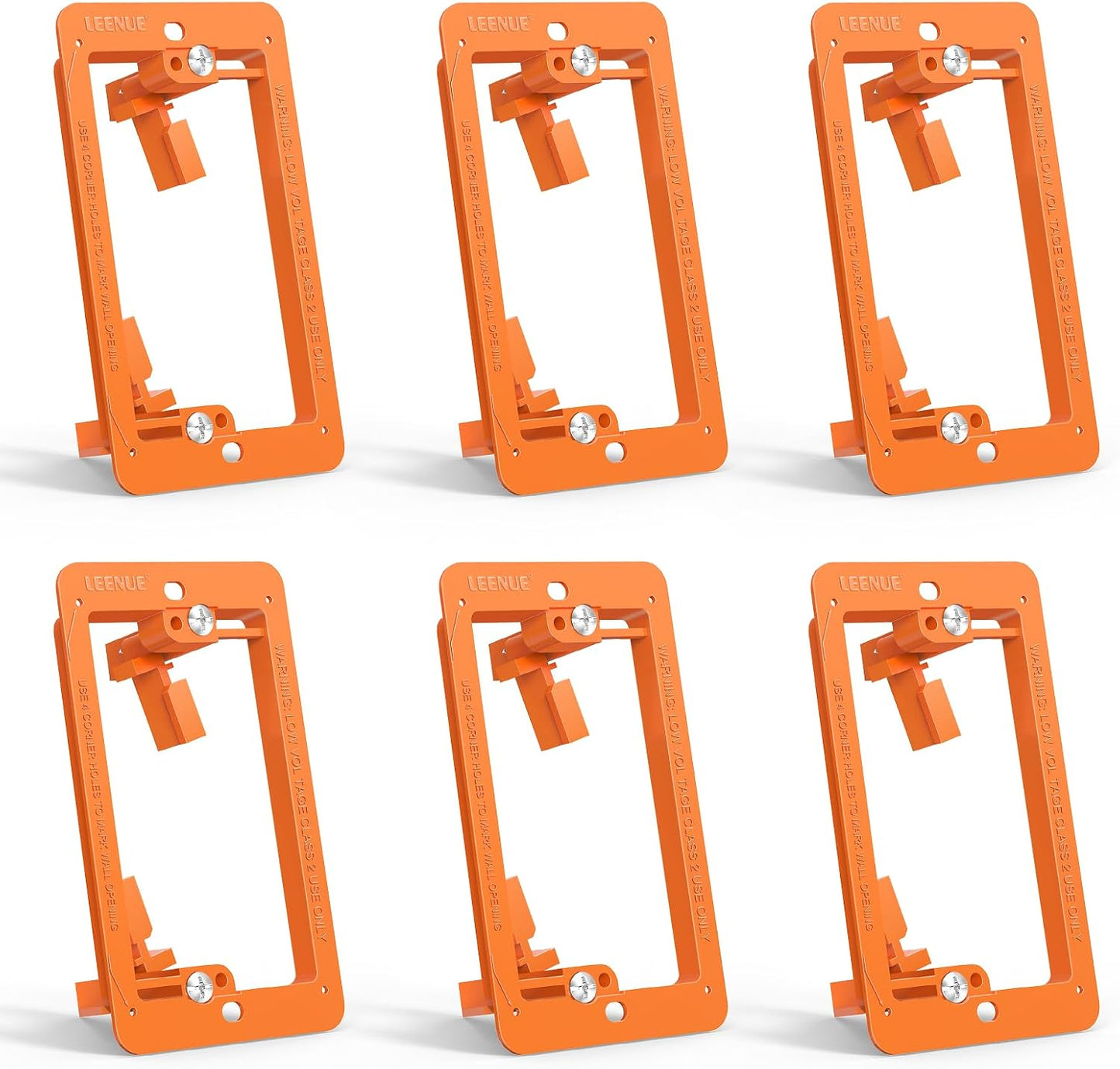 6 Pcs Low Voltage Mounting Bracket for Single Gang Wall Plate Orange | Low Voltage Box for Telephone Wires, Network Cable, HDMI, Coaxial, Speaker Wire