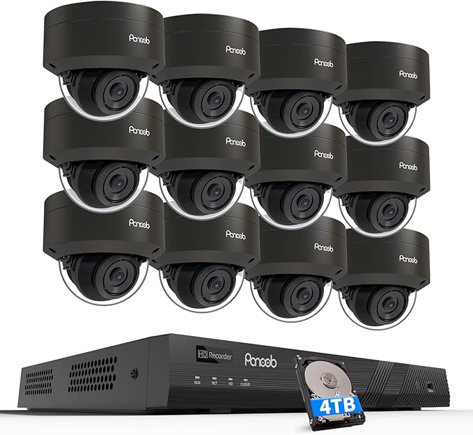 PANOOB 16 Channel Security Camera System 4K PoE, 12x 8MP IK10 Vandal Proof Dome by PANOOB