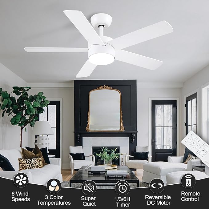 POCHFAN 42 inch White Ceiling Fans - Image 5