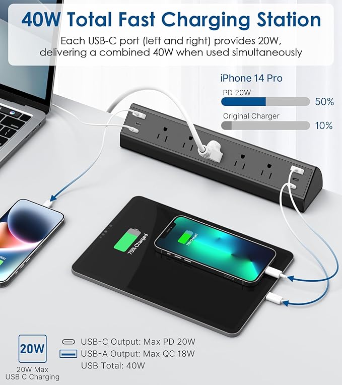 Jgstkcity Desk Clamp Power Strip USB C, 40W Total Fast Charging Station - Image 2
