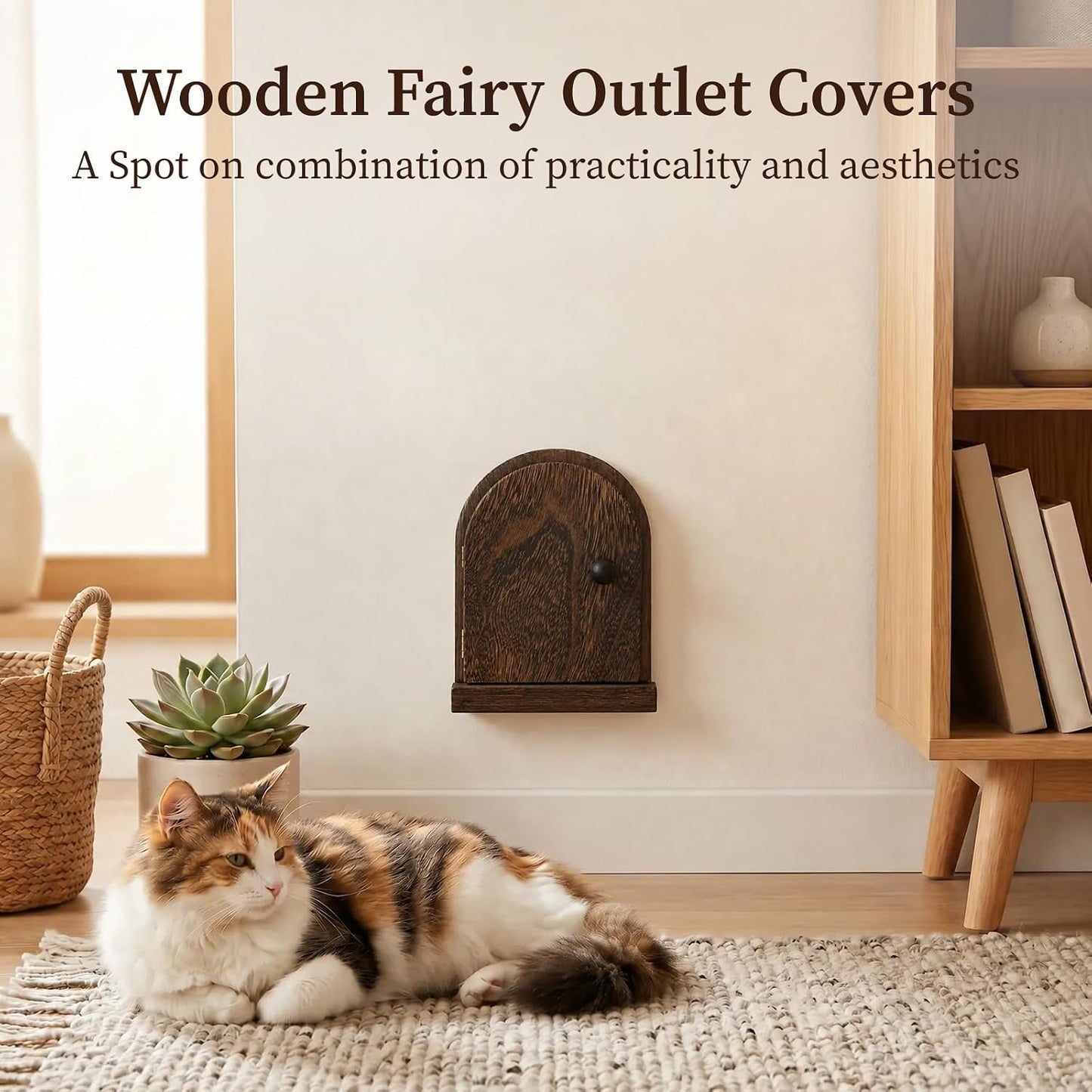 2 Pack Fairy Door Outlet Covers, Wooden Outlet Covers, Wood Door Shape Romantic Fairy Doors Outlet Cover Plate, No Drilling Outlet Cover Plates, Decorative Wall Outlet Cover for Children and Pets