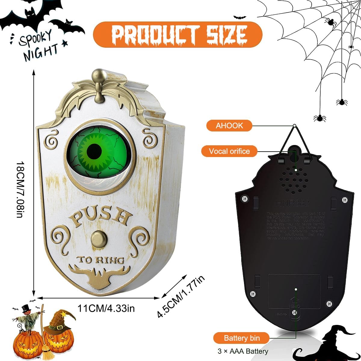 Halloween Doorbell Decorations, Animated Eyeball Doorbell with Scary Sounds Spooky Witch Accessory with Illuminated Eyeglobe for Party Haunted House Party